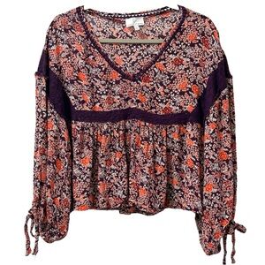 Patrons of‎ Peace Women’s Floral Oversized Boho V Neck Blouse   Sz L